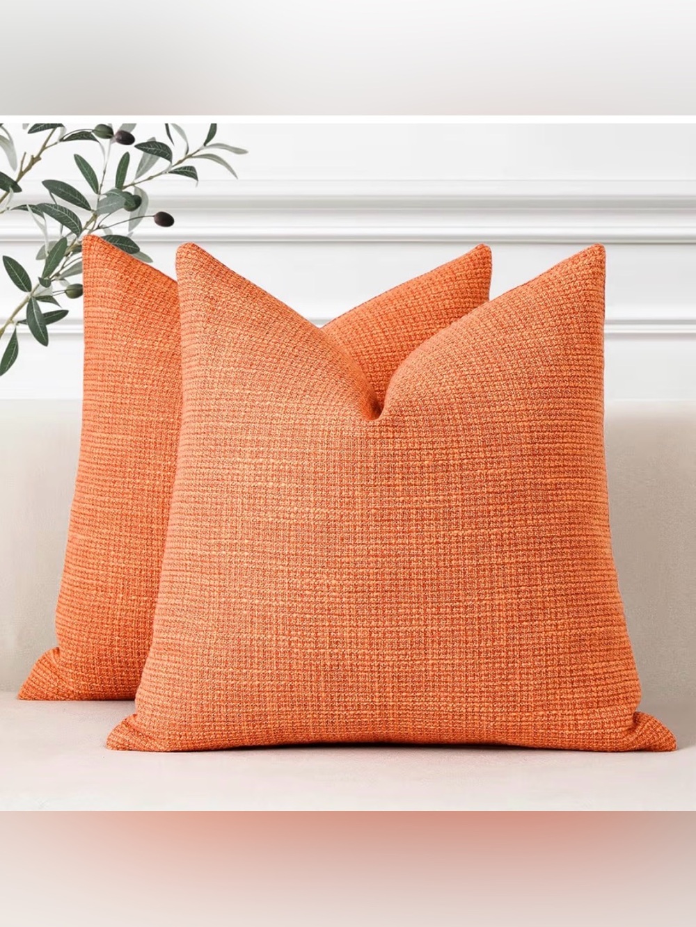 Textured Orange Throw Pillow Pair